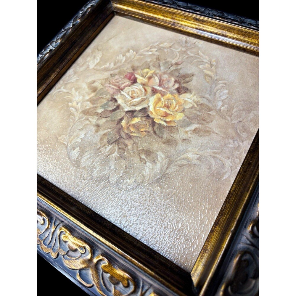 Vintage Cottagecore Floral Rose Still Life Art Ornate Antique Gold Gilt Framed